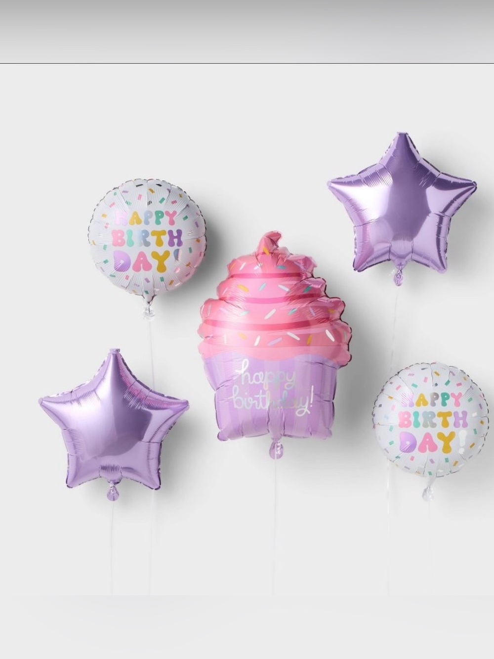 Happy Birthday Cupcake Balloon Party Set - Purple & Pink